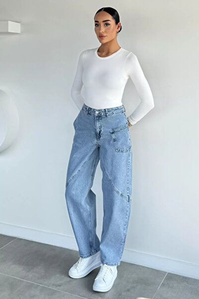 GÜLSELİ Blue Women's High Waist Baggy Jean Denim Trousers