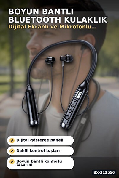 Boyun Bantlı 600 Saat Müzik Süreli Bluetooth V4.0 Kulaklık - Mikrofonlu Ses Kontrollü BX-313556