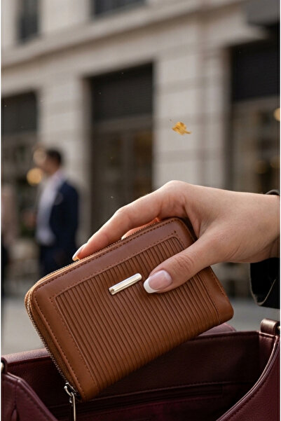 Mazel Design Women's Faux Leather Vertical Striped Zippered Multi-Compartment...