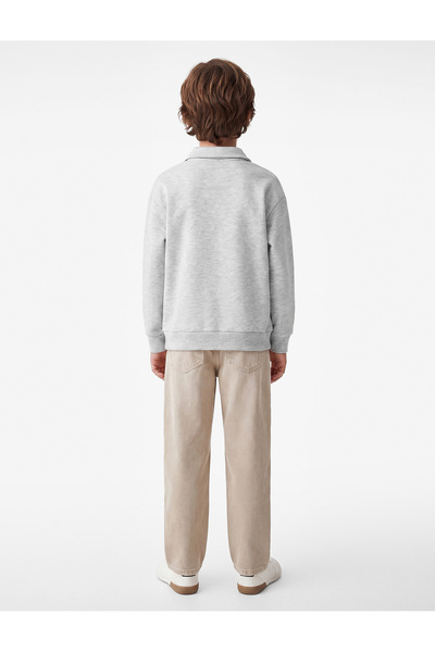 Koton Üç İplik Şardonlu Baskılı Düğmeli Polo Yaka Sweatshirt