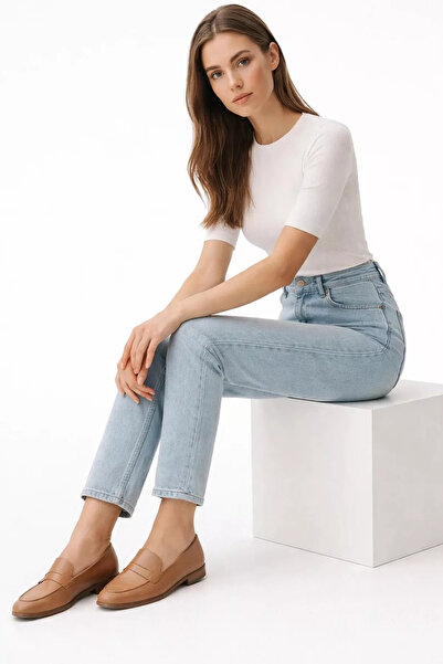 GÜLSELİ Blue Women's High Waist Boyfriend Jean Denim Pants
