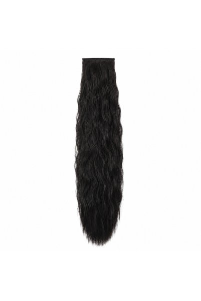 KONAK PERUK Fiber Sentetik Uzun Afro Dalgalı 4 Parça Çıt Çıt - Siyah