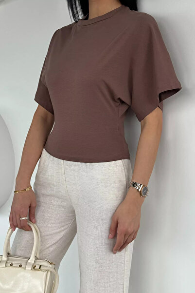 GÜLSELİ Tricou basic cu mâneci largi pentru femei, maro