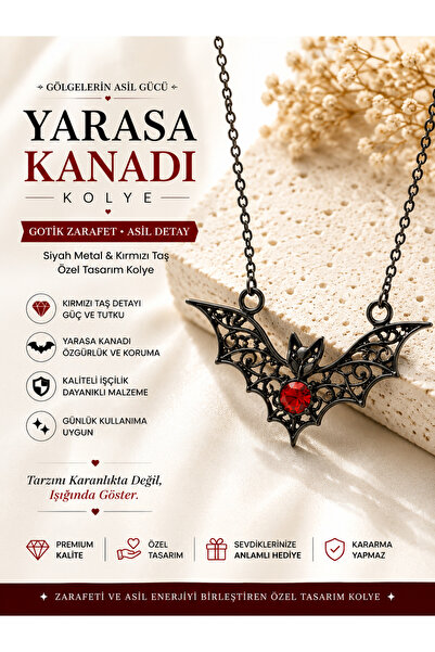 FG KONNİCHİWA 🦋 Gotik Kelebek ve Haç Kolye – Kırmızı Kristal Detaylı Tarzını...
