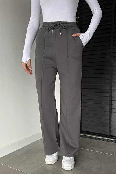 GÜLSELİ Smoked Women's High Waist Elastic Waistband High Waist Flared Sweatpants