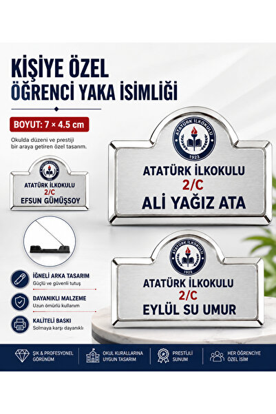 umurcraft Kişiye Özel Metal Öğrenci Yaka İsimliği 10 ADET – Logo, Okul İsmi, ...