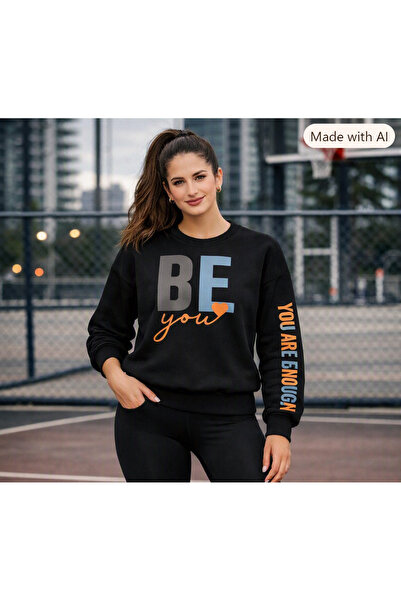 Oceanwear Μαύρο φούτερ με στάμπα Be You Letter Print, αθλητικό, για γυναίκες/...