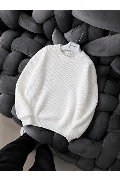 threeoff Men's Oversize Thessaloniki Knitted Sweater Crew Neck Sweater