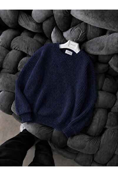 threeoff Men's Oversize Thessaloniki Knitted Sweater Crew Neck Sweater