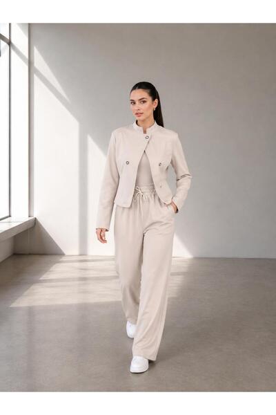 MODA LEYRA KADIN MODAL KUMAŞ DÜĞME DETAYLI LİKRALI 3 LÜ TAKIM