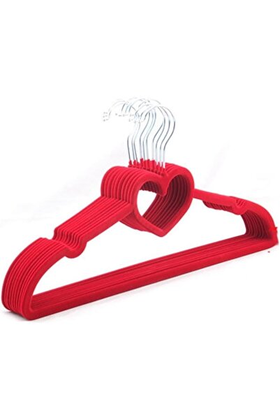 ZÜMHA Heart Patterned Non-Slip Velvet Clothes Hangers, Red Color, 5 Pieces