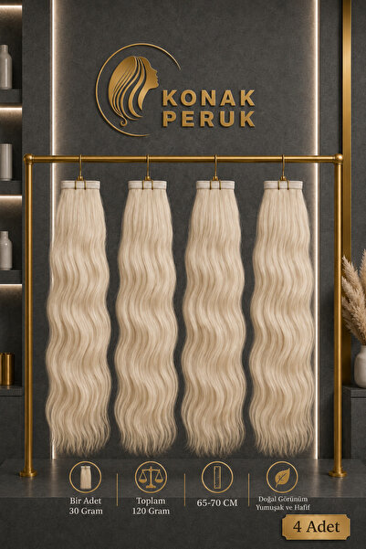 KONAK PERUK Fiber Sentetik Uzun Su Dalgalı 4 Parça Çıt Çıt - Platin