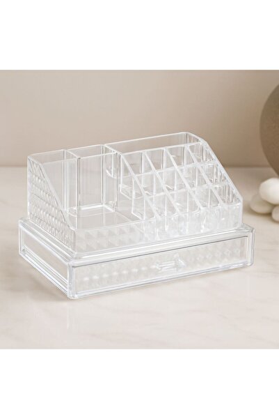 Mestore Transparent Makeup and Jewelry Organizer with Single Drawer and 16 Co...