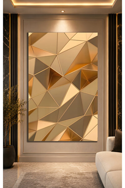 Geometrik Altın Kahve 3D Soyut Desen Cam Tablo | Dekoratif Duvar Tablosu | Canlı Renkli Baskı | Salon ve Oturma Odası | Doğum Günü Hediyesi