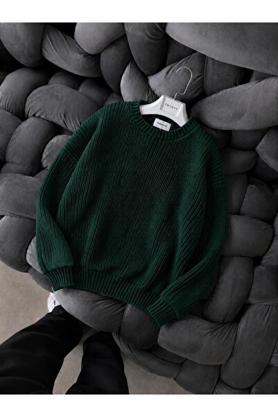 threeoff Men's Oversize Thessaloniki Knitted Sweater Crew Neck Sweater