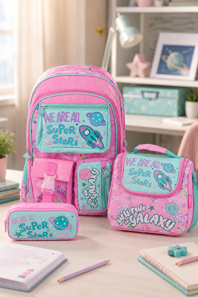 Catwins Bubbles Girls' Super Stars 3-Piece School Bag Set - Backpack, Lunch B...