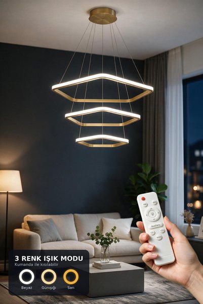 Rarossa Kavis 3'lü LED Sarkıt Avize 3 Renk Kumandalı