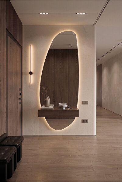 Mirror Home Decor Art Asimetrik LED Aydınlatmalı Dekoratif Duvar Aynası – Mod...