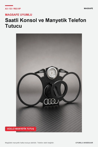 Genel Markalar Audi A3 8P Uyumlu Telefon Tutucu MagSafe Mıknatıslı Araç Saati...
