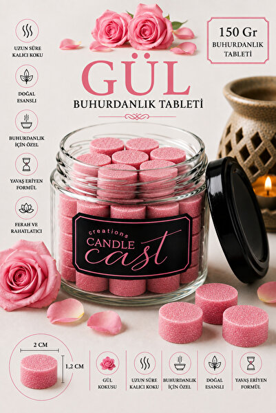 CandleCastCreation Gül Kokulu Buhurdanlık Koku Tableti – Kokulu Wax Melt Arom...