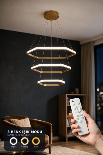 Rarossa Verna 3'lü LED Sarkıt Avize 3 Renk Kumandalı