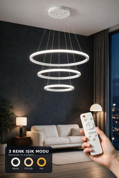 Rarossa Belva 3’lü LED Sarkıt Avize 3 Renk Kumandalı