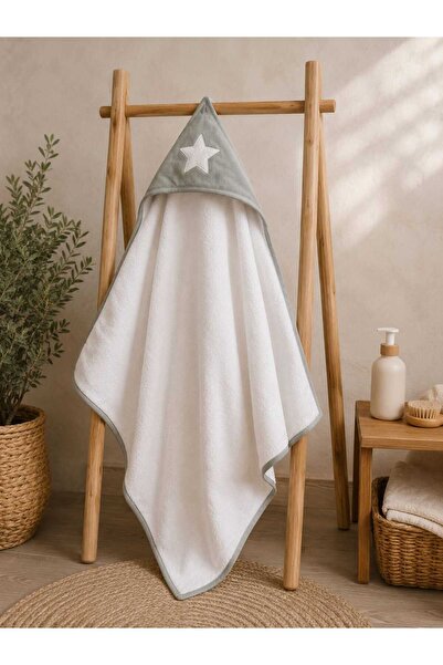 krm kerem bebe 100% Cotton Star Embroidered Swaddle Baby Bath Towel with Hood