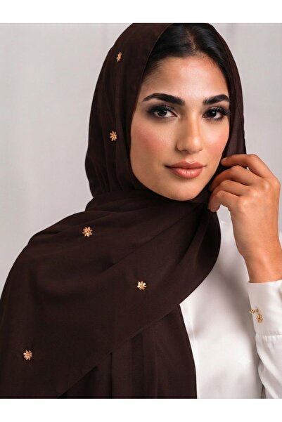 Veil Designer طرحه حلا نجوم بوال بني طبقنين بتطريز بخيوط القصب الذهبي نجوم عل...