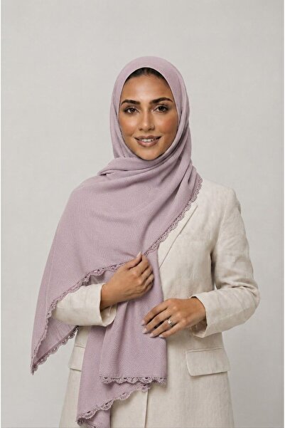 Veil Designer طرحة تركي موف بشغل اويه تطريز يدوي علي ثلاثة اطراف بقماش بوال ي...