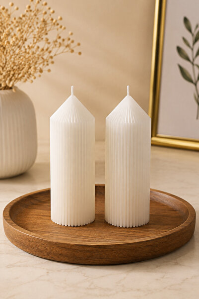 CandleCastCreation Zerafet 2’li Dekoratif Sütun Mum Seti – Çizgili Uzun Tasar...