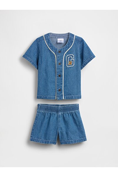 GAP Bebek Mavi Denim Varsity Outfit Set