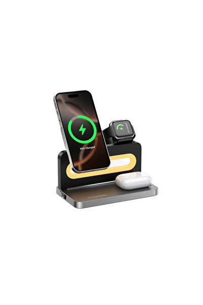 Universal Bix TPS02 Gece Işıklı Çok Fonksiyonlu 3’ü 1 Arada Akıllı Telefon, Akıllı Saat ve TWS Kulaklıklar için Manyetik 15W Şarj