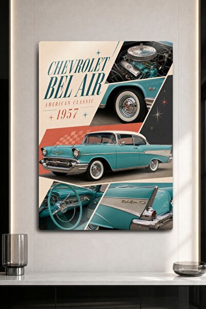 DekorHane Imprimare metalică - Chevrolet Bel Air 1957 Turcoaz Mașină clasică ...
