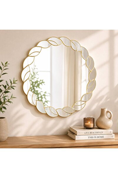Generic Decorative Round Wall Mirror, Geometric Petal Design, Metal Frame, Pr...
