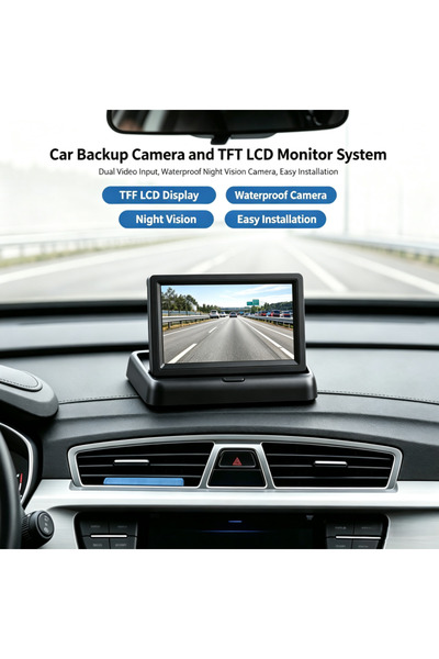 Generic Car Rear View Backup Camera with TFT‑LCD Monitor, Dual Video Inputs 1...