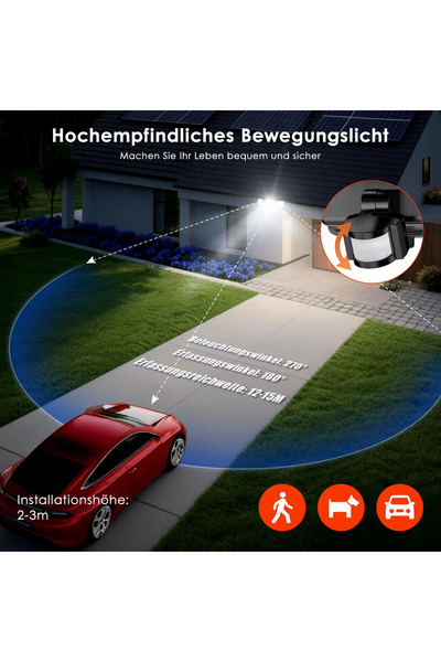 Benma Lampa LED cu senzor de miscare, 3 capete reglabile, alimentare cu baterii D LR20, pentru exterior, curte, garaj, terasa