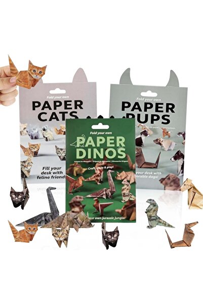Arabest 3Pcs DIY Paper Animal, Cute DIY Origami Set, Cute Cat, Puppy, Dinosau...