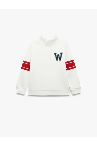 Koton Cotton Shardonlu High Collar Long Sleeve Printed Oversize Zippered Swea...