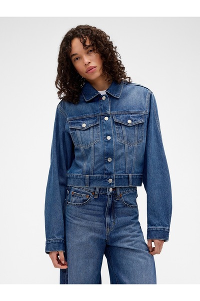 GAP Kadın Mavi × Victoria Beckham Relaxed Crop Denim Ceket
