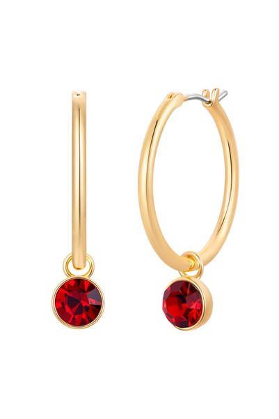 Lulu & Jane Cercei creole fashion din aur galben cu cristal de sticlă roșu