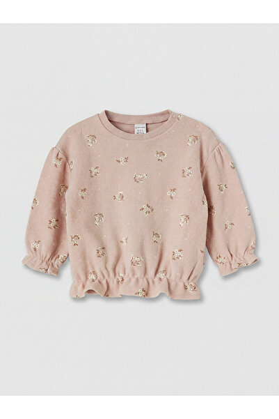 LC Waikiki Peak New Season Pink Crew Neck Floral Baby Girl Sweatshirt