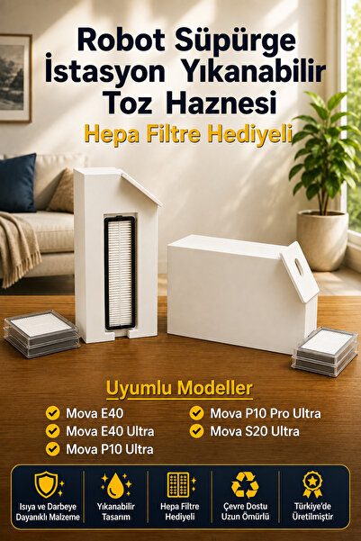 Mova Serisi Uyumlu Yıkanabilir Yeniden Kullanılabilir Robot Süpürge