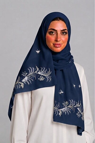 Veil Designer طرحه بوال كحلي طبقتين بتطريز ذهبي علي كامل الطرحه 190*60 لا توج...