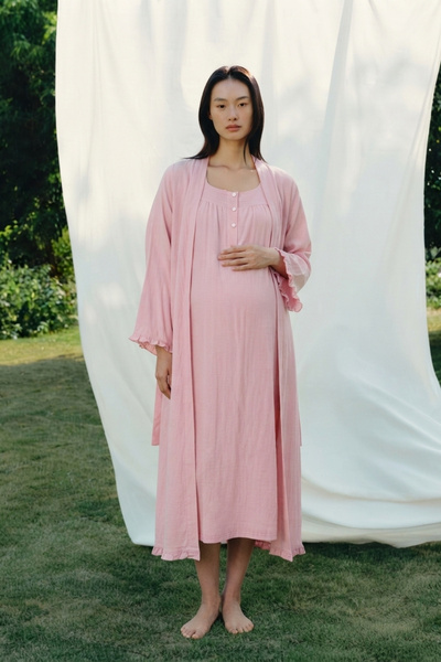 Generic Brand Pregnant and Postpartum Two-Piece Nightgown Set |   Premium Mus...