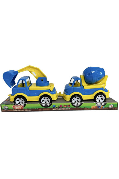 Bamsic Set 2 mașini de construcții, excavator și betonieră