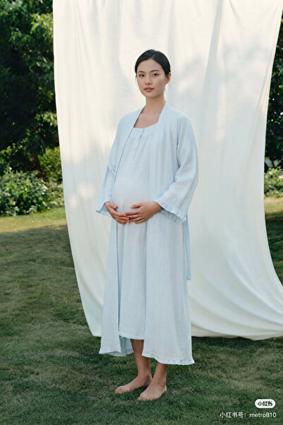 Generic Brand Pregnant and Postpartum Two-Piece Nightgown Set |   Premium Mus...