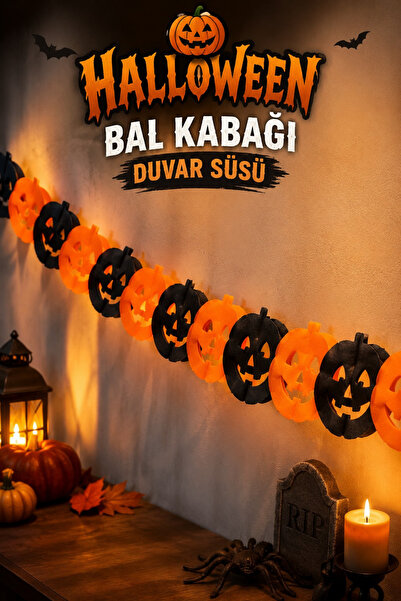 Huzur Party Store Bal Kabağı Duvar Süsü Turuncu Siyah Halloween Cadılar Bayra...
