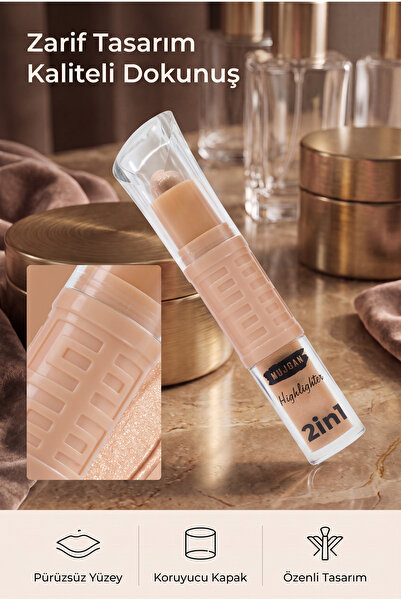 MUJGAN Çift Uçlu Likit Ve Stik Aydınlatıcı 2-in-1 Highlighter No:3