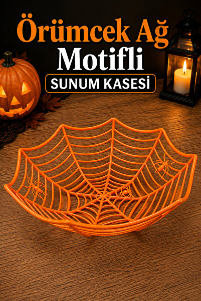 Huzur Party Store Örümcek Ağı Motifli Sunum Kasesi Turuncu Halloween Cadılar ...
