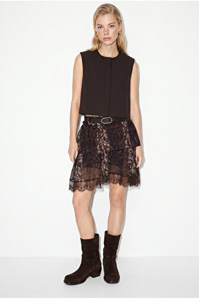 Bianco Lucci Women's Belt Pack Lined Lace Detailed Mini Skirt 4172 60283981